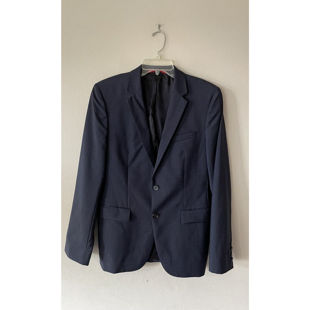 Hugo Boss Men’s 36R Blue Plaid Print Wool Blend Blazer Jacket Lined Two‎ Button